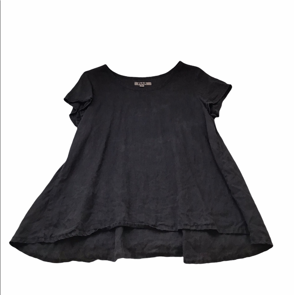 Flax Linen Black Scoop Neckline Tunic Top